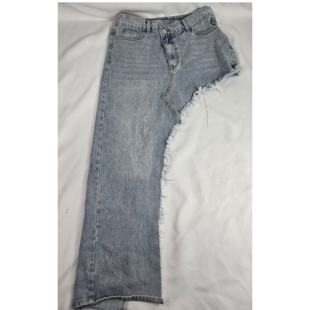 Cider Asymmetric Skirt Distressed Light Wash Denim Fray Size M Cowgirl Party